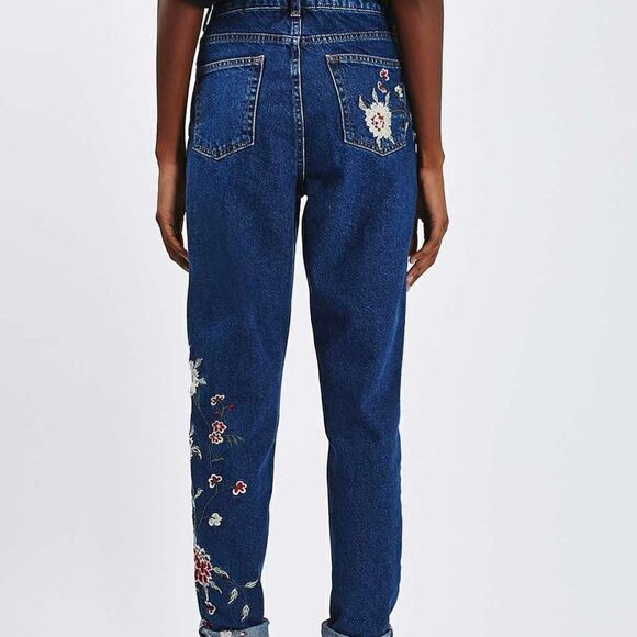 Topshop Dark Blue Embroidered Mom Jeans in Size W28 L32 - Picture 3 of 16